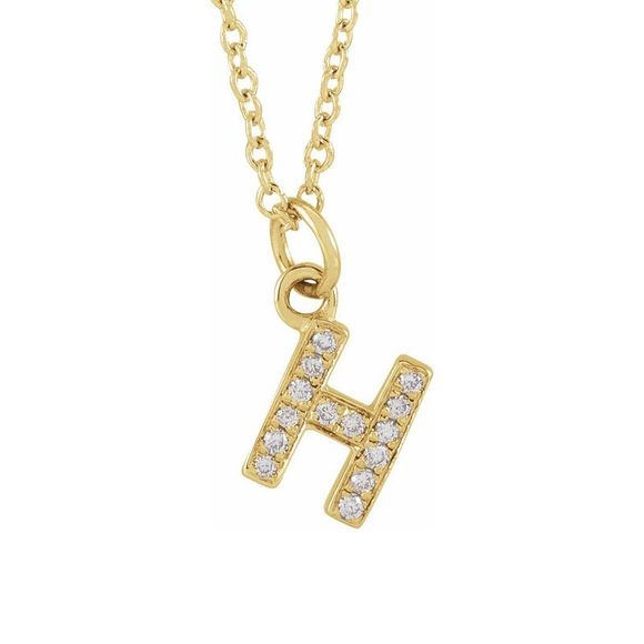 14K Yellow Gold .05 CTW Diamond Tiny Initial H Necklace 16-18 Inch